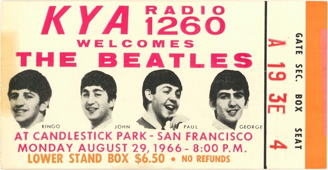 1966 The Beatles at Candlestick Park Concert Ticket - Last Concert